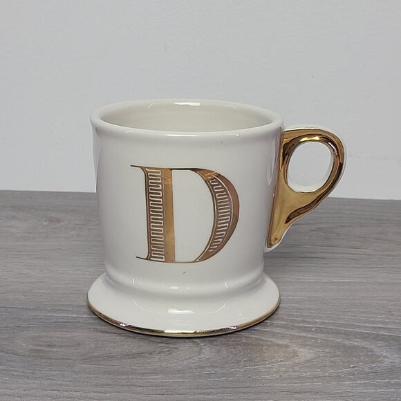 Anthropologie Monogram Initial White Mug Gold Letter D - Picture 1 of 5